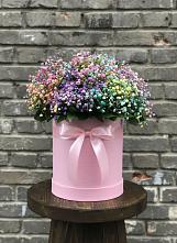 Цветочная композиция из Гипсофила и Розы в шляпной коробке в Званном