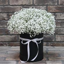 Цветочная композиция из Гипсофила в шляпной коробке в Званном