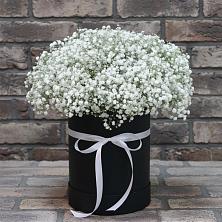 Цветочная композиция из Гипсофила в шляпной коробке в Званном